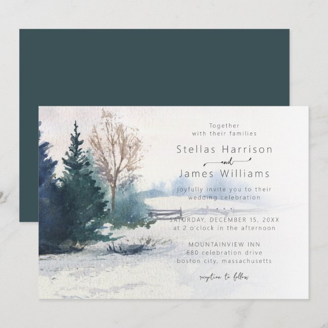 Convite Cena de Inverno Árvore de Pinheiro Casamento (Frente/Verso)