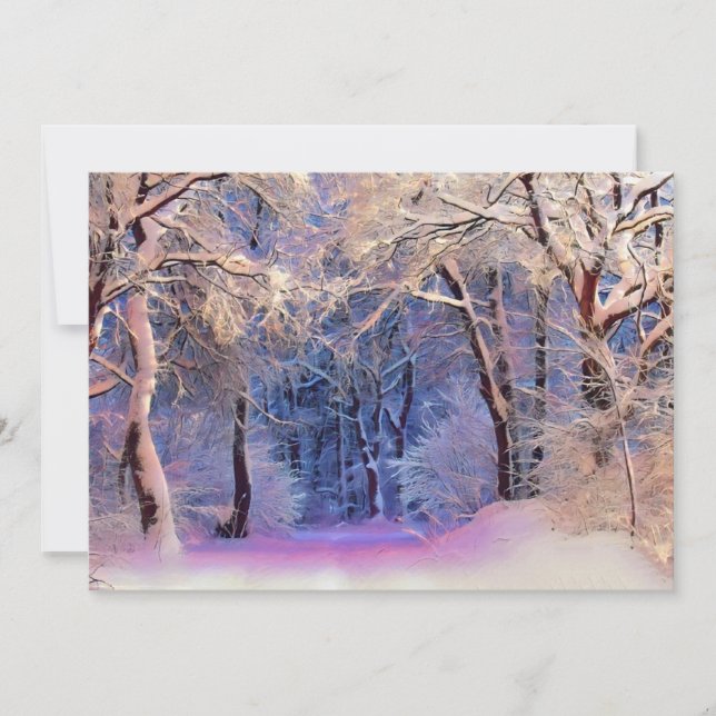 Convite Cena de inverno com árvores nevadas aquarela  (Frente)