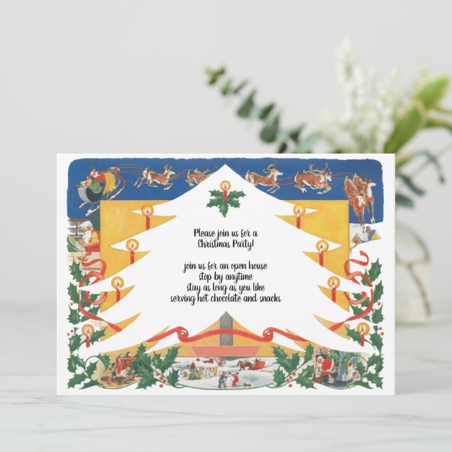 Convite Cena de Natal Antigo com Papai Noel (Em pé/Frente)