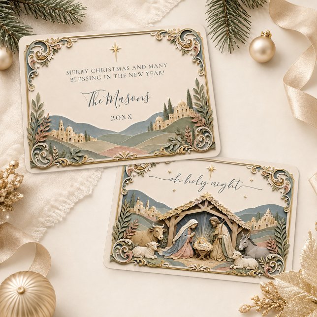Convite Cena de Natal da Noite Santa em Papel 3D para Cart (Holy Night Nativity Scene 3D Paper Christmas Card)