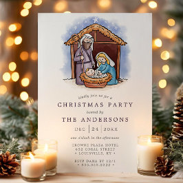 Convite Cena de Natal do Presépio em Aquarela Festa de Nat