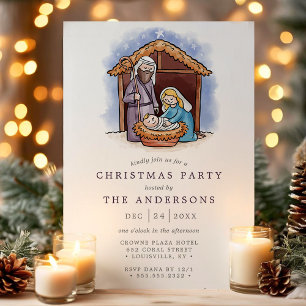 Convite Cena de Natal do Presépio em Aquarela Festa de Nat