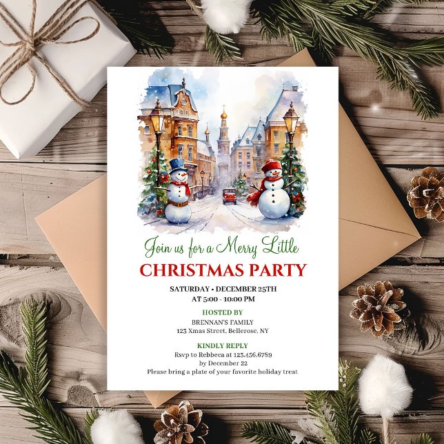 Convite cena de Natal em aquarela divertida (Playful watercolor Christmas scene invitation)