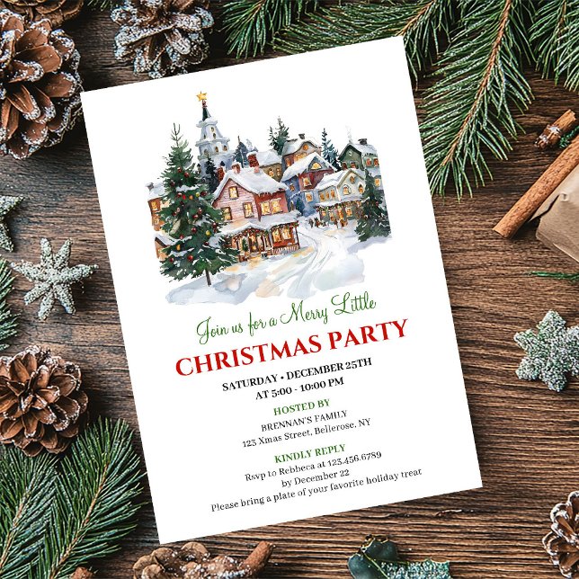 Convite Cena de Natal em aquarela minimalista  (Minimalist watercolor Christmas scene holiday invite)