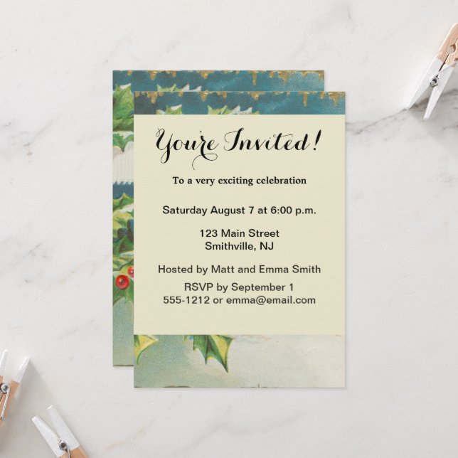 Convite Cena de Natal Holly Snow Winter (Frente/Verso In Situ)