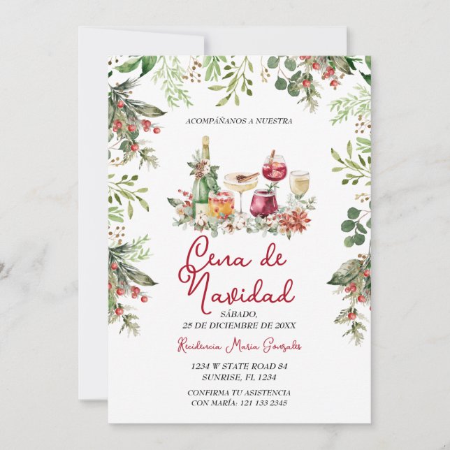 Convite Cena De Navidad Christmas Cocktails Holiday Party (Frente)
