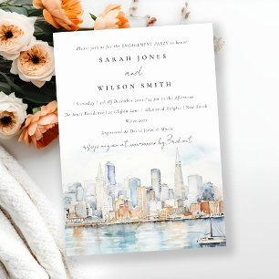 Convite Cena de Noivado com Paisagem em Aquarela de São Fr