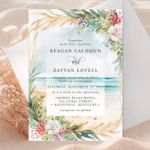 Cena de Praia de Aquarela Floral Verão Casamento