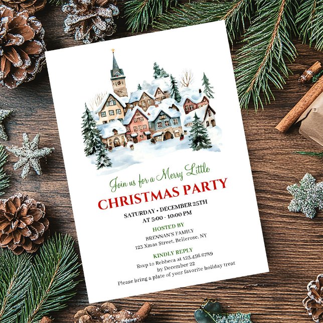 Convite Cena festiva de Natal aconchegante e moderna convi (Trendy cozy Christmas scene festive dinner invitation)