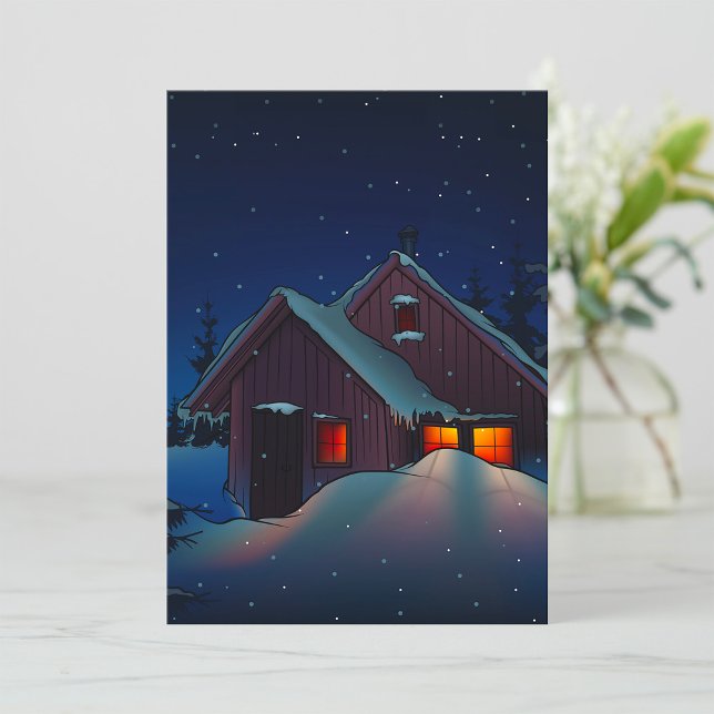 Convite Cena Noturna de Cabana no Inverno Nevado (Criador carregado)