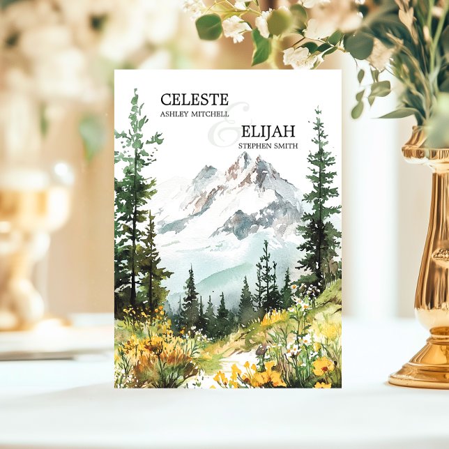 Convite Cena Russa Elegante Cena de Montanha Selvagens CAS (Elegant Rustic Mountain Scene Wildflowers WEDDING Invitation)