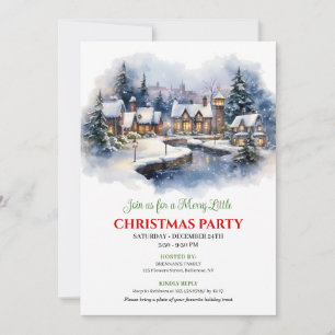 Convite Cena serena de Natal em aquarela, cidade festiva