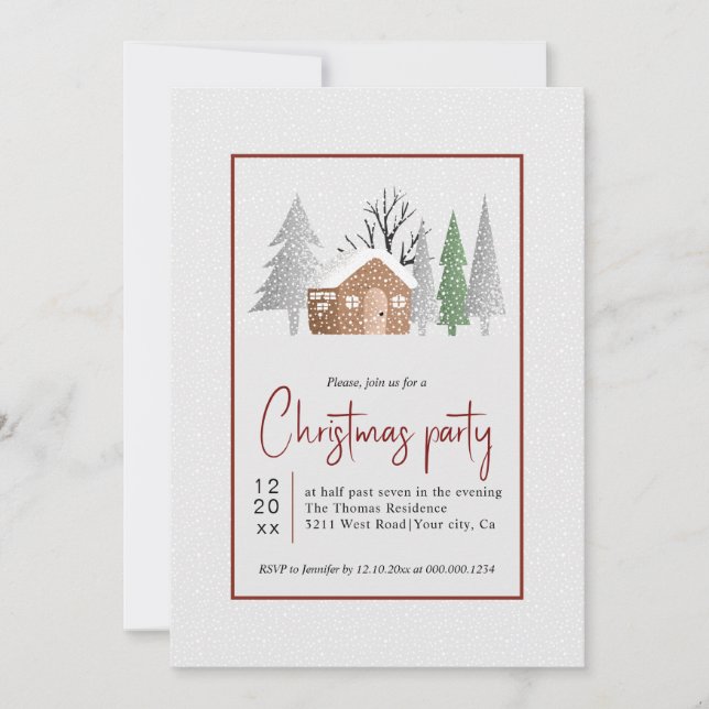 Convite Cenário de inverno, árvores e neve Festa de Natal (Frente)
