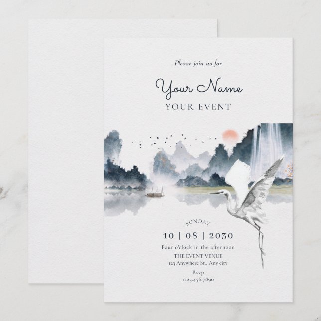 Convite Cenário natural de arte aquática (Frente/Verso)