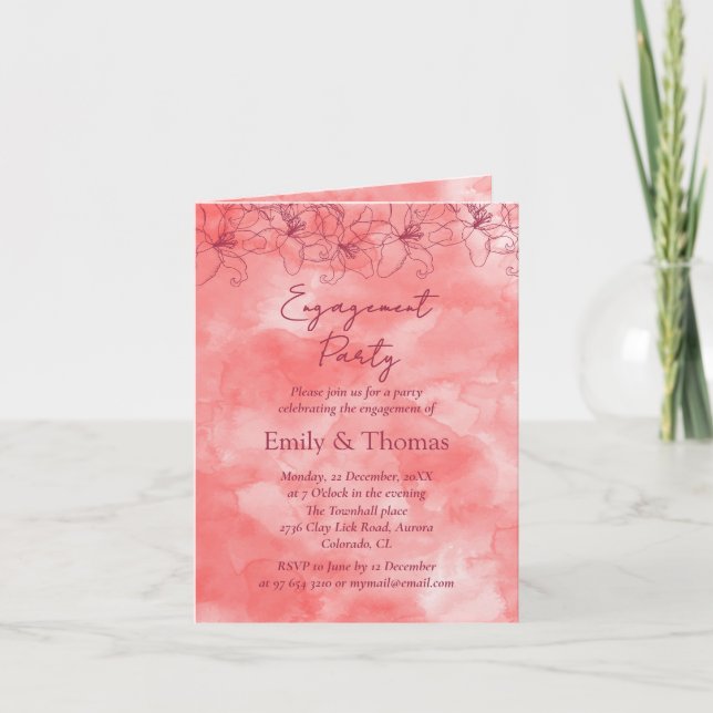 Convite cenário vermelho minimalista para casamento e noiv (Frente)