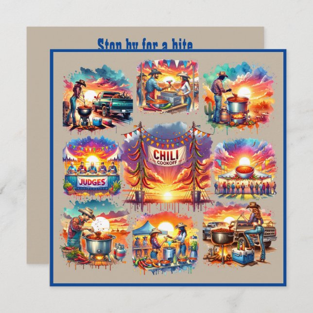 Convite Cenas de Cookoff de Chili de Cowboy Ocidental 1 Pe (Frente/Verso)