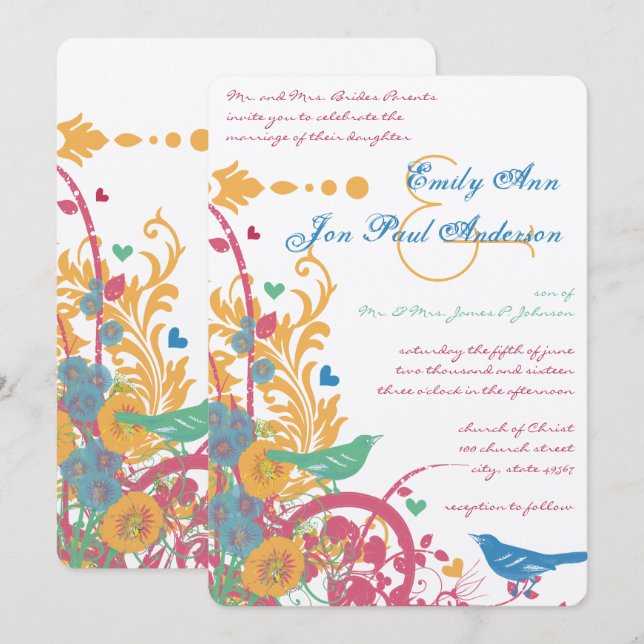 Convite Cera de Abelha Água Teal Raspberry Verde Wedding L (Frente/Verso)