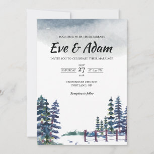 Convite Cerca de Pinheiro Nevado Casamento de Inverno em A