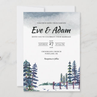 Convite Cerca de Pinheiro Nevado Casamento de Inverno em A
