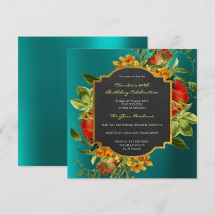Convite Cerceta tropical do quadro Dourado barroco floral