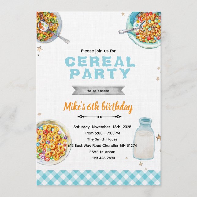 Convite Cereal Birthday party invitation (Frente)