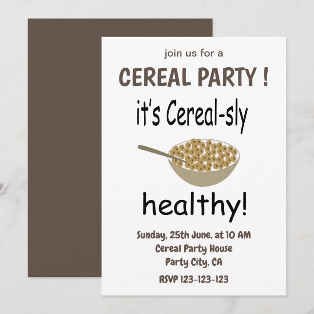 Convite Cereal É uma Festa de Cereais Saudáveis e Astuta (Frente/Verso)