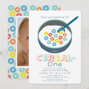 Convite Cereal-sly Um Menino de Cereal Azul Foto 1º Aniver