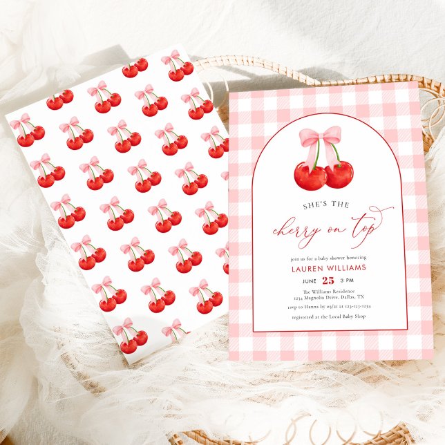 Convite Cereja de coquetel rosa penteada no top Baby Girl  (Criador carregado)