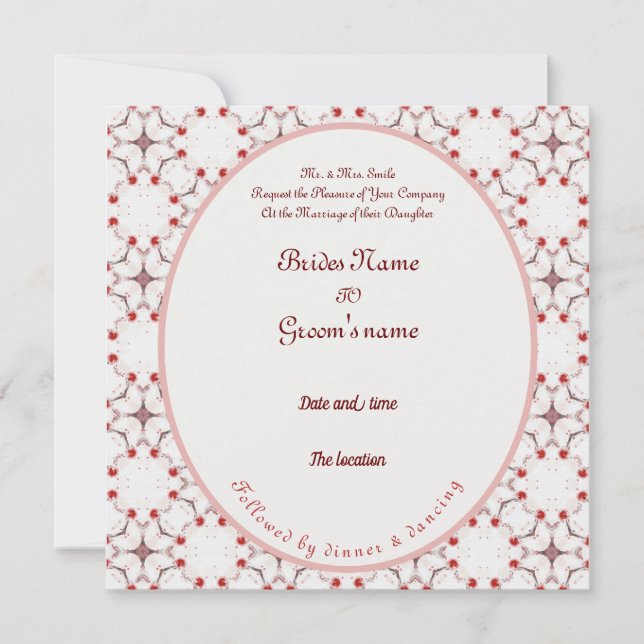 Convite cereja florescente casamento vermelho e branco ele (Frente)