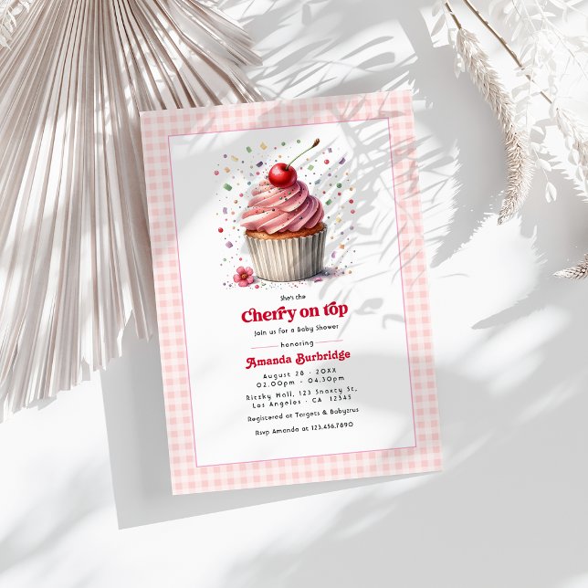 Convite Cereja no Topo Chá de Bebê (Cherry On Top Baby Shower Invitation)
