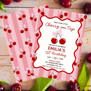 Convite Cereja No Topo Da Garota Rosa Arco De Coquette, An