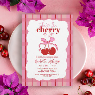 Convite Cereja no Topo Desenhado à Mão Rosa Vermelho Chá d