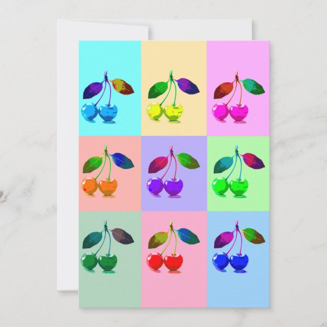 Convite Cerejas coloridas - Pop Art (Frente)