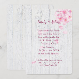 Convite cerejeiras cor-de-rosa em madeira casamento