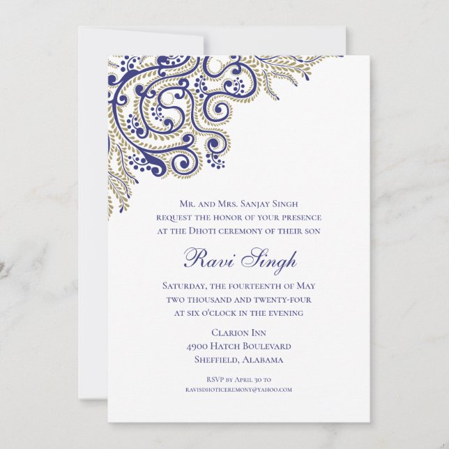 Convite Ceremonia de Dhoti (Frente)