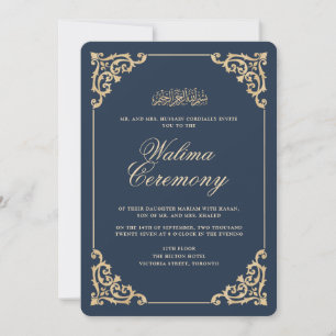 Convite Cerimônia Antiquada Vintage Barroca Navy Blue Wali