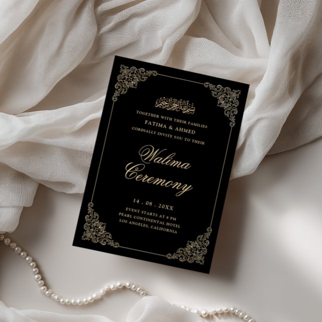 Convite Cerimônia Antiquada Walima Barroca Dourada em Scri (Criador carregado)
