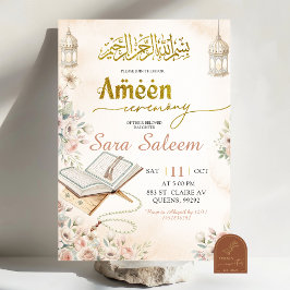 Convite Cerimônia Boho Beige Floral Ameen