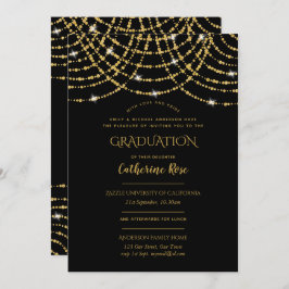 Convite Cerimônia Clássica de Graduação Dourada Preta + Re