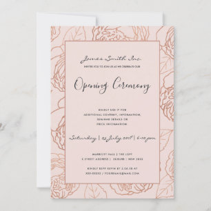 CONVITE CERIMÔNIA DE ABERTURA FLORAL DOURADA ROSE DE PINC