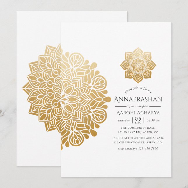 Convite Cerimônia de Annaprashan do Mandala Dourado - Prim (Frente/Verso)