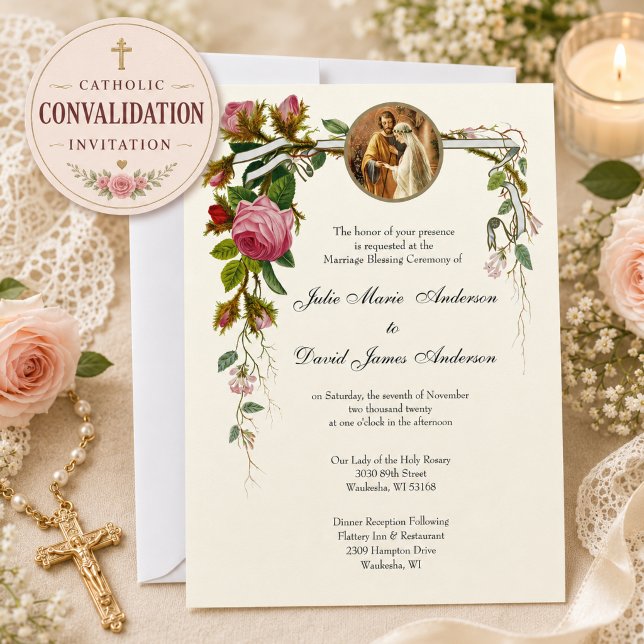 Convite Cerimônia de Bênção do Casamento Católico Convalid (Criador carregado)
