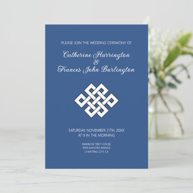 Convite Cerimônia de Casamento Budista Nó Sem Fim do Budis (Em pé/Frente)