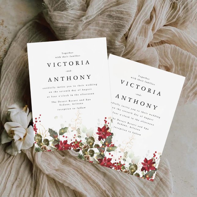 Convite Cerimônia de Casamento da Poinsettia Vermelha de N (Criador carregado)