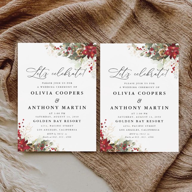 Convite Cerimônia de Casamento da Poinsettia Vermelha de N (Criador carregado)