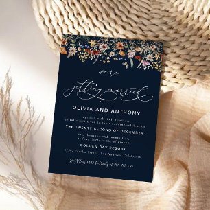 Convite Cerimônia de Casamento de Flores Selvagens marinho