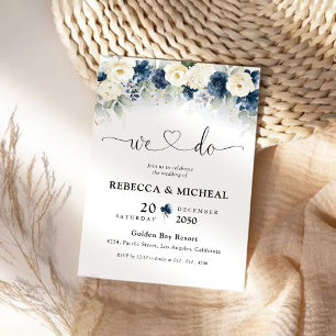 Convite Cerimônia de Casamento de Rosas marinhos Azuis e B