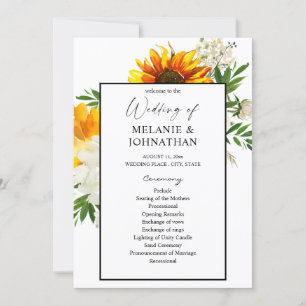 Convite Cerimônia de Casamento Floral de Artsy Sunflower 