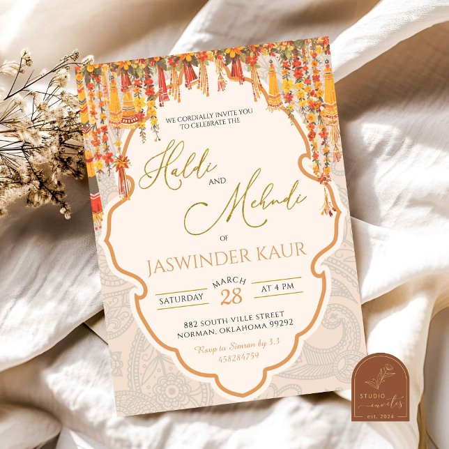 Convite Cerimônia de Casamento Haldi Mehndi Indian Sangeet (Criador carregado)