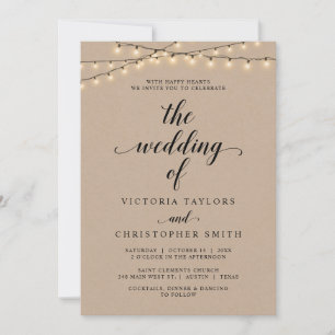 Convite Cerimônia de Casamento na Igreja, Luzes de Corda,